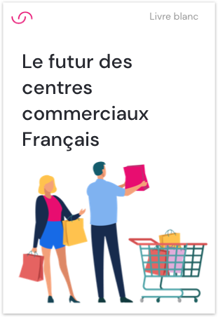 White paper - Le futur des centres commerciaux français Page de couverture du whitepaper futur de la recherche consommateur illustrant une femme faisant ses courses en ligne